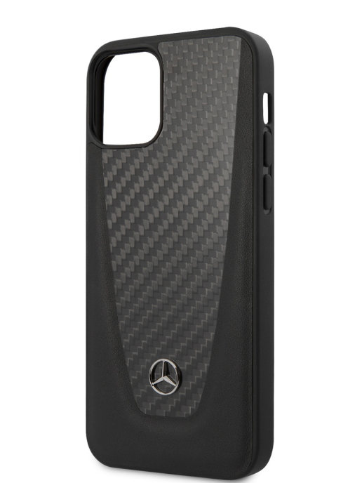 Чехол Mercedes Dynamic Genuine leather & Real cabon для iPhone 12/12 Pro, черный