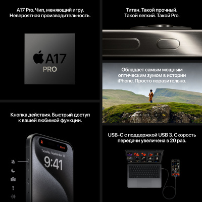 Apple iPhone 15 Pro, 512 ГБ (е-sim+nano sim) натуральный титан 7